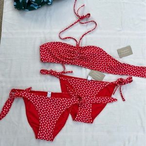 New XS bikini 3 piece set ruched bandeau top with two bottoms